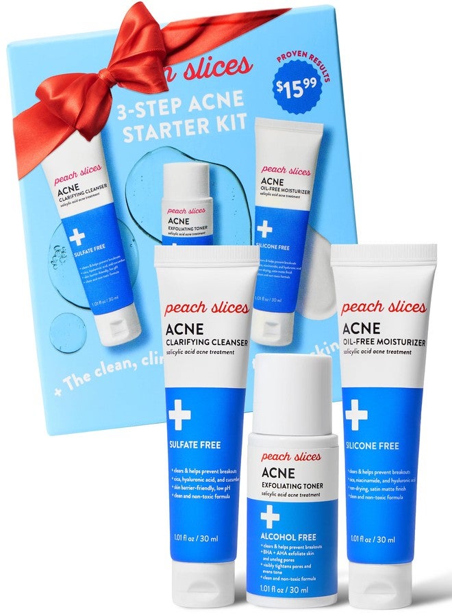 Peach Slices - 3-Step Acne Starter Kit (3 Products) - Skin Care Set - 1 Toner, 1 Cleanser, 1 Oil Free Moisturizer - 2% Salicylic Acid & Botanicals - Vegan & Cruelty Free - Korean Skin Care & Beauty - Image 1